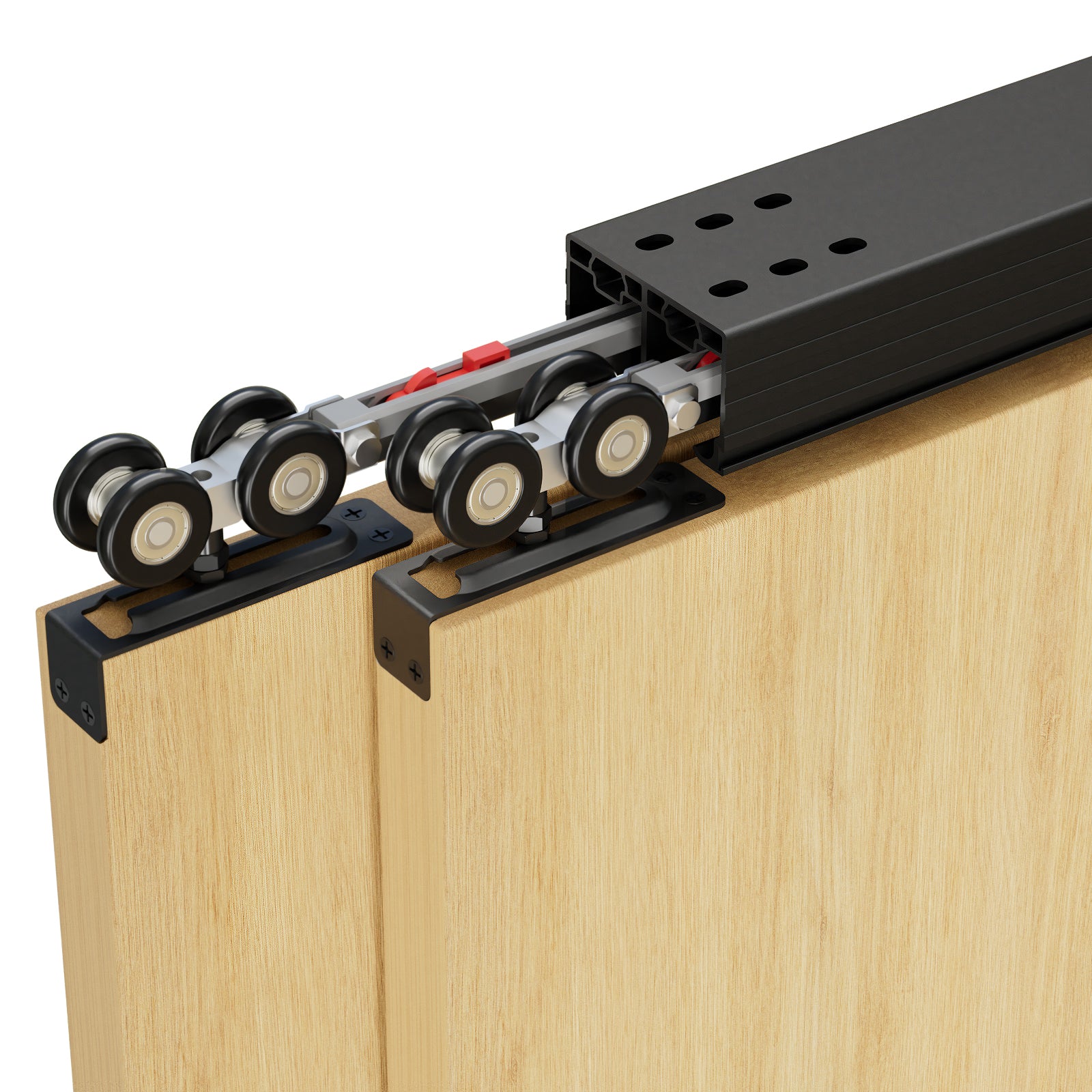 FLYVLIEG 96"/8FT Heavy Duty Bypass Door Hardware with Soft Close Mechanism, Aluminum Sliding Closet Door Track Kit for 2 Door System,Slide Smoothly and Quietly,Fit Doors Thickness 1 3/8" or 1 3/4"