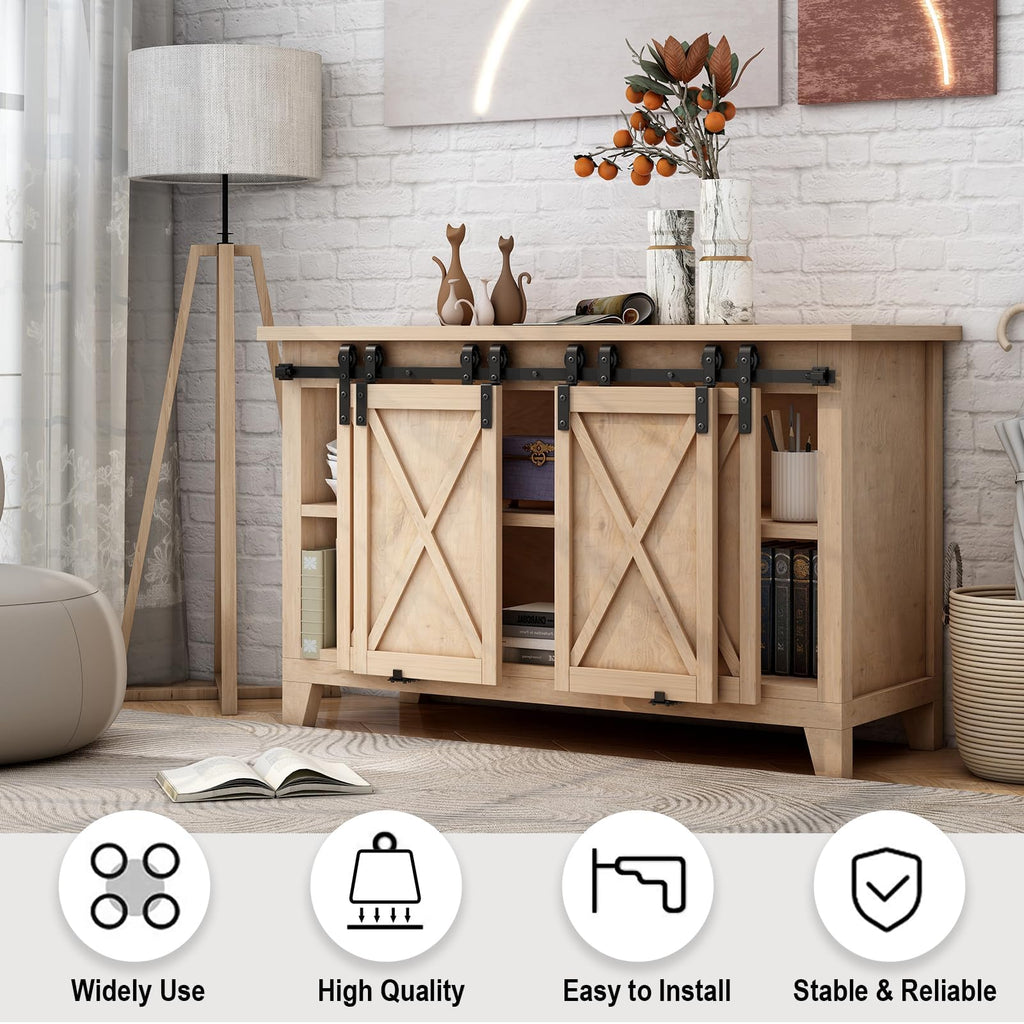 6FT Mini Bypass Barn Door Hardware Kit for 4 Doors, Small Cabinet Barn Door Hardware Track Kit for Cabinet, TV Stand, Cupboard (No Cabinet)