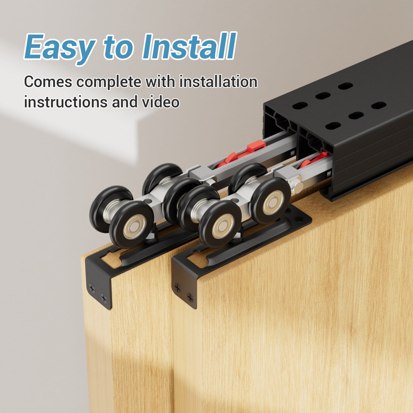 FLYVLIEG 96"/8FT Heavy Duty Bypass Door Hardware with Soft Close Mechanism, Aluminum Sliding Closet Door Track Kit for 2 Door System,Slide Smoothly and Quietly,Fit Doors Thickness 1 3/8" or 1 3/4"