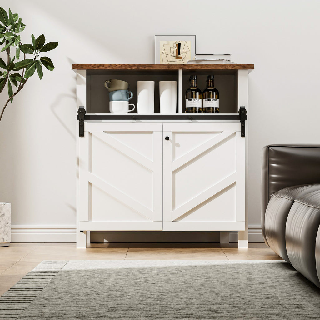 Upgraded 4FT Mini Folding Sliding Barn Door Hardware Kit for 2 Doors,Easy Install,Small Cabinet Barn Door Hardware Track Kit for TV Stand, Cupboards, Storage Cabinets(No Cabinet)