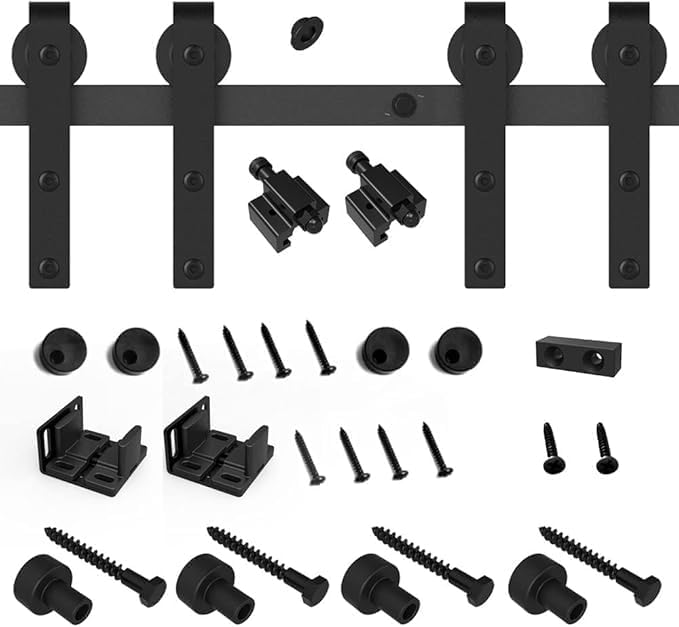 FLYVLIEG 6.6FT/79.2" Cabinet Mini Barn Door Hardware Kit, Double Mini Sliding Barn Door Hardware Kit,Sliding Cabinet Door Hardware, J Shape Roller, No Cabinet