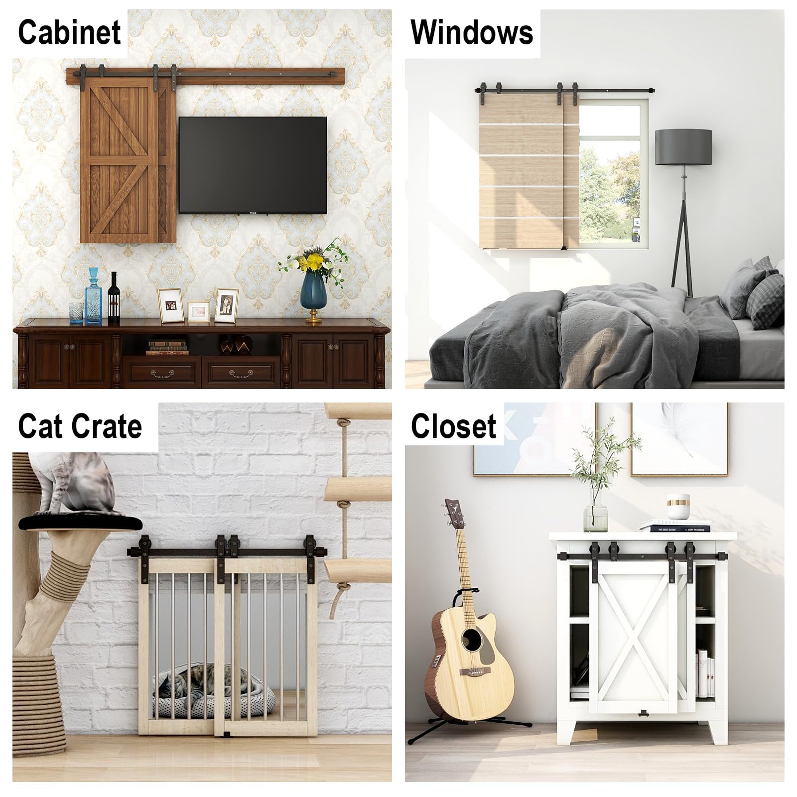 3.5FT Mini Bypass Barn Door Hardware Kit for 2 Doors, Small Cabinet Barn Door Hardware Track Kit for Cabinet, TV Stand, Cupboard (No Cabinet)