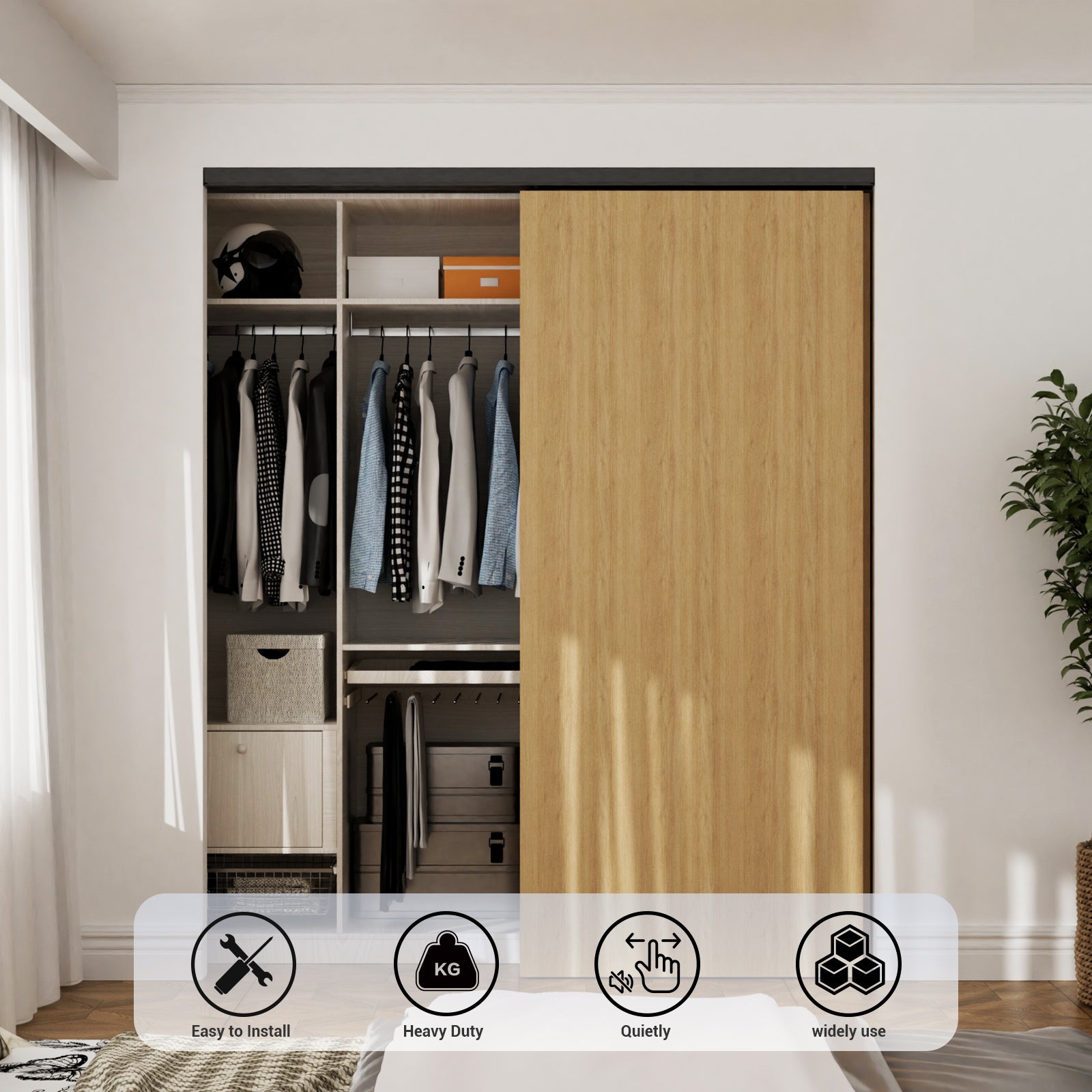 FLYVLIEG 79.2"/6.6FT Heavy Duty Bypass Door Hardware with Soft Close Mechanism, Aluminum Sliding Closet Door Track Kit for 2 door System,Slide Smoothly and Quietly,Fit Doors Thickness 1 3/8" or 1 3/4"