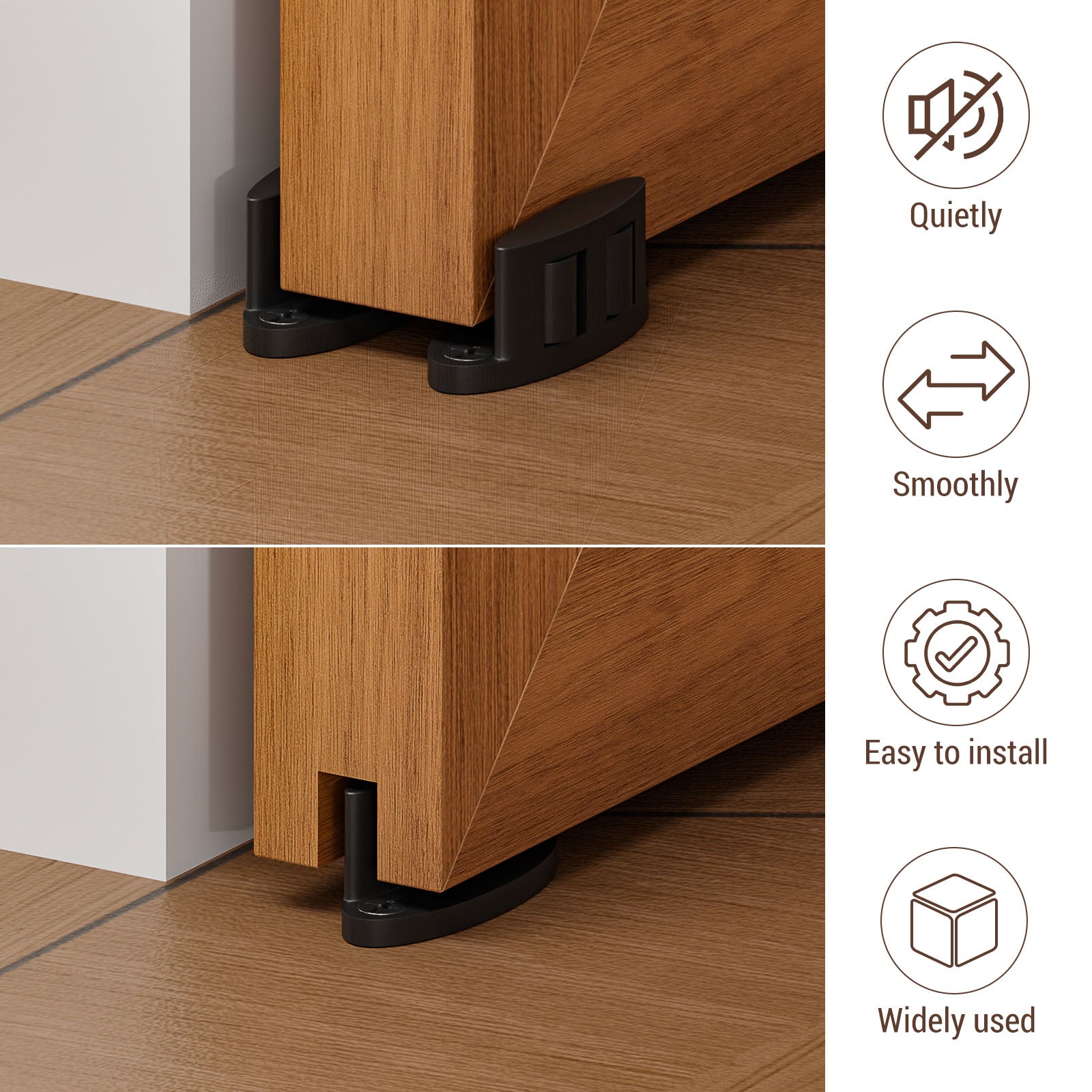 Sliding Barn Door Floor Guide Bottom, Double-Sided Roller Design, Smoothly and Quietly, Easy Install, Black (2 Packs)