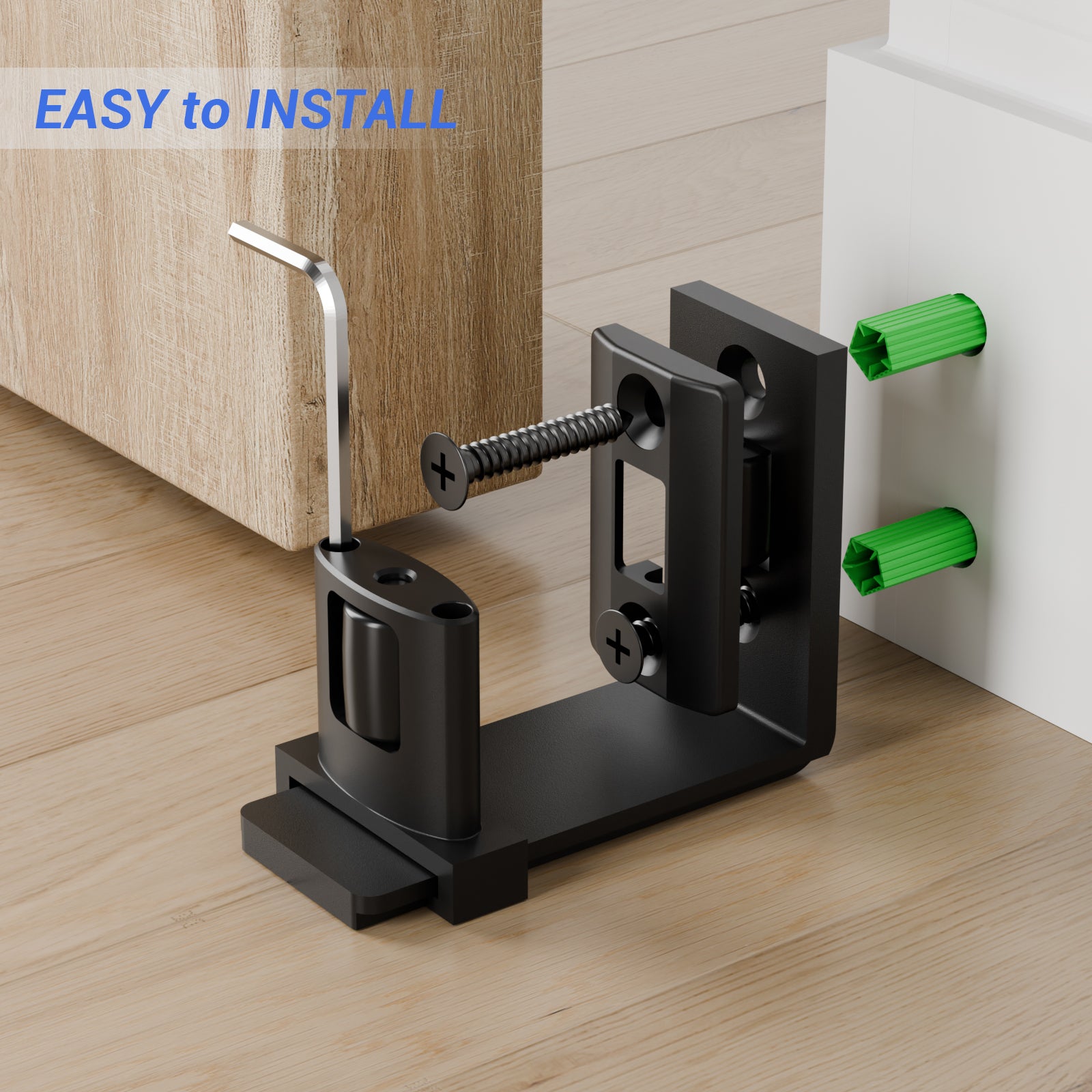 Sliding Barn Door Bottom Floor Guide,Adjustable U-Shaped Flat Bottom Design,Smoothly and Quietly,Easy to Install,Wall Mounted,Black, 1 Pcs