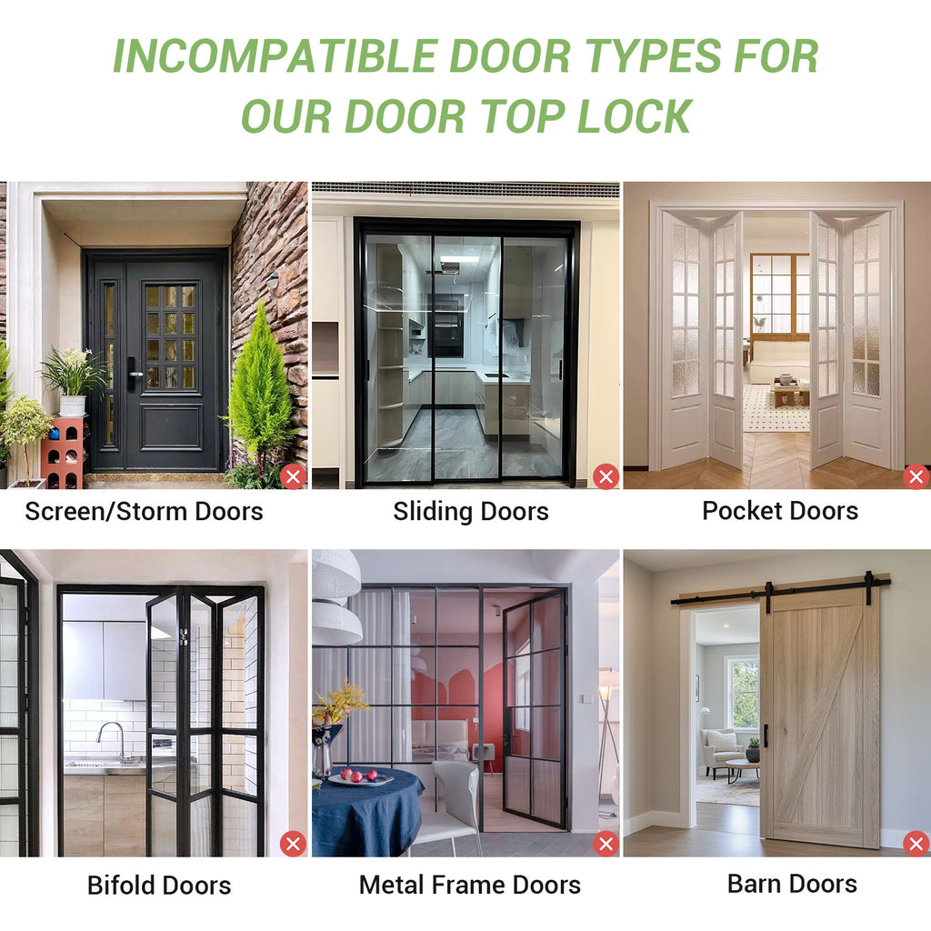 FLYVLIEG Child Proof Door Top Lock-Double Adjustable Roller, Scratch-Free Design, Solid and Safety, Black, 1 Pcs