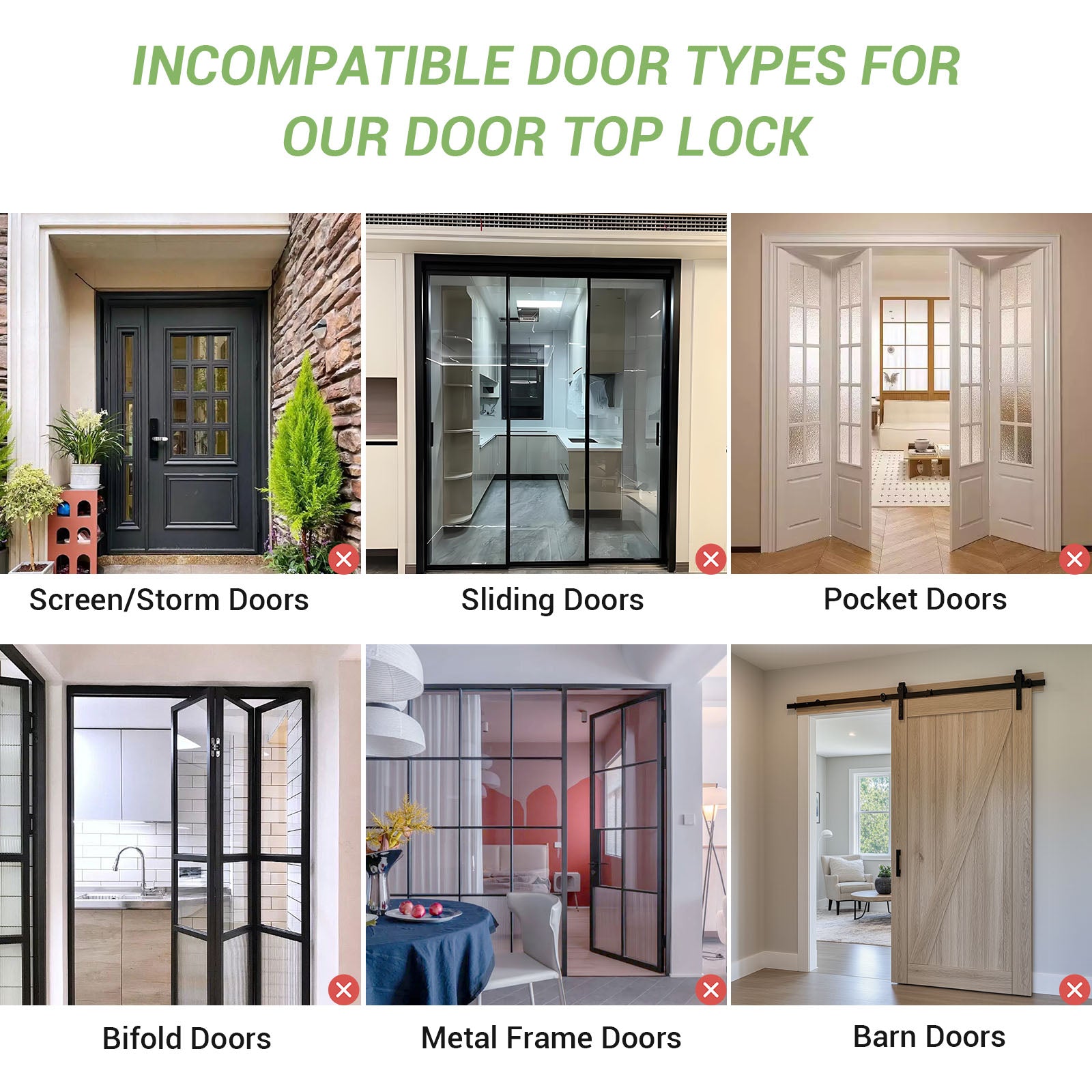 FLYVLIEG Child Proof Door Top Lock-Double Adjustable Roller, Scratch-Free Design, Solid and Safety, Black, 1 Pcs