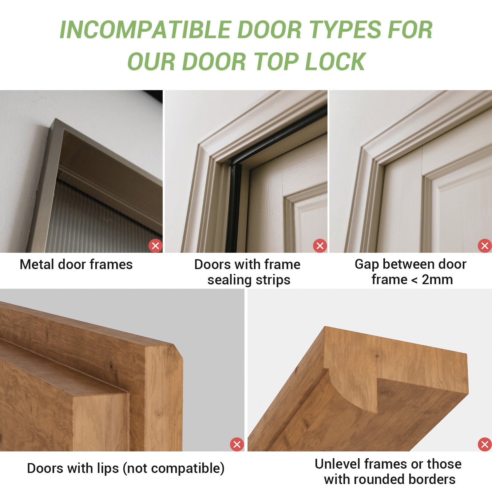 FLYVLIEG Child Proof Door Top Lock-Double Adjustable Roller, Scratch-Free Design, Solid and Safety, Black, 1 Pcs