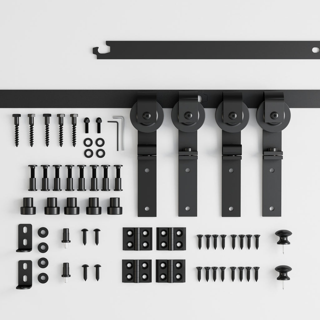 Upgraded 6FT Mini Folding Sliding Barn Door Hardware Kit for 4 Doors,Easy Install,Slide Smoothly Quietly,Small Cabinet Barn Door Hardware Track Kit for TV Stand, Cupboards, Wardrobes(No Cabinet)