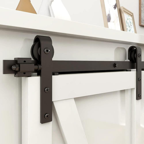 3.5FT Super Mini Sliding Barn Door Hardware Kit for Single Door TV Stands Small Cabinets, J-Shaped Hanger (No Cabinet)