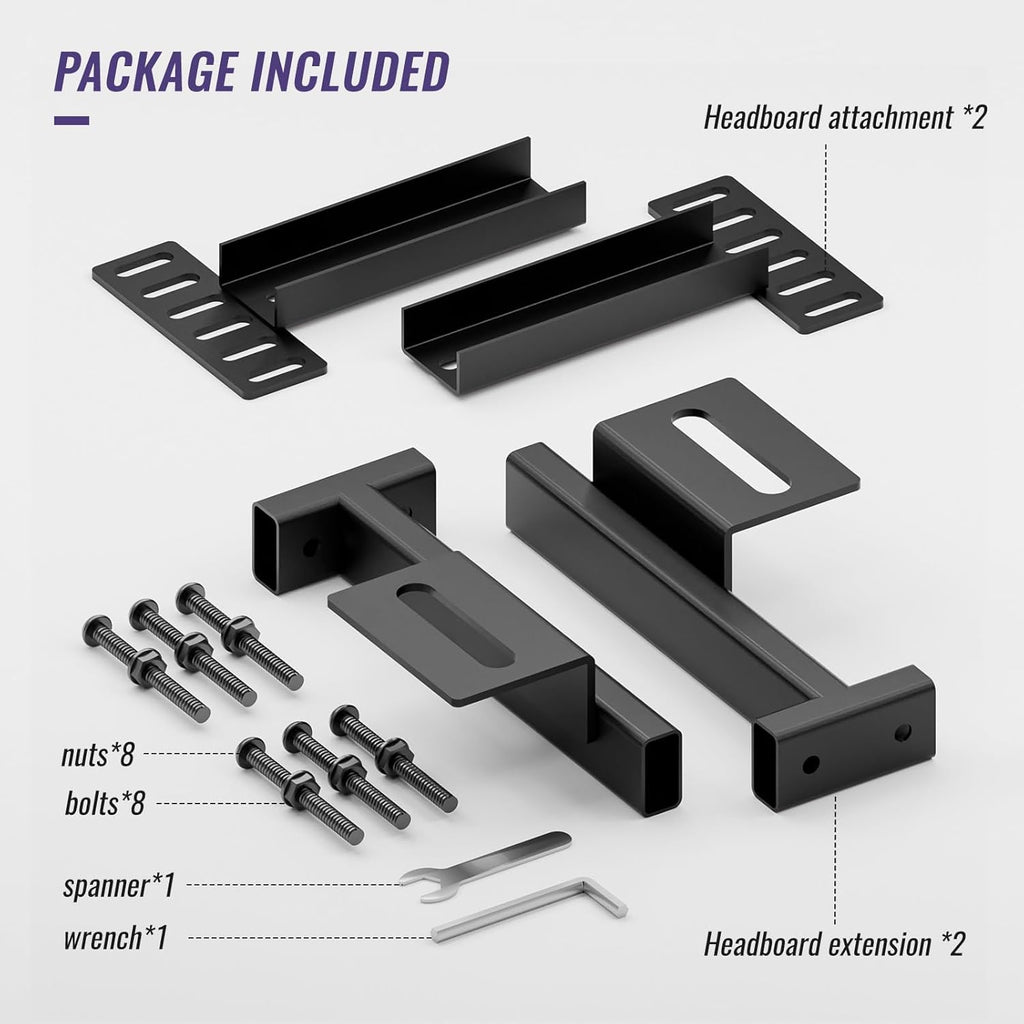 Adjustable Headboard Brackets - Metal Bed Frame Headboard Wall Mounting Brackets with Footboard Extension Kit for Twin, Full ,Queen ,King Size Bed(Black)