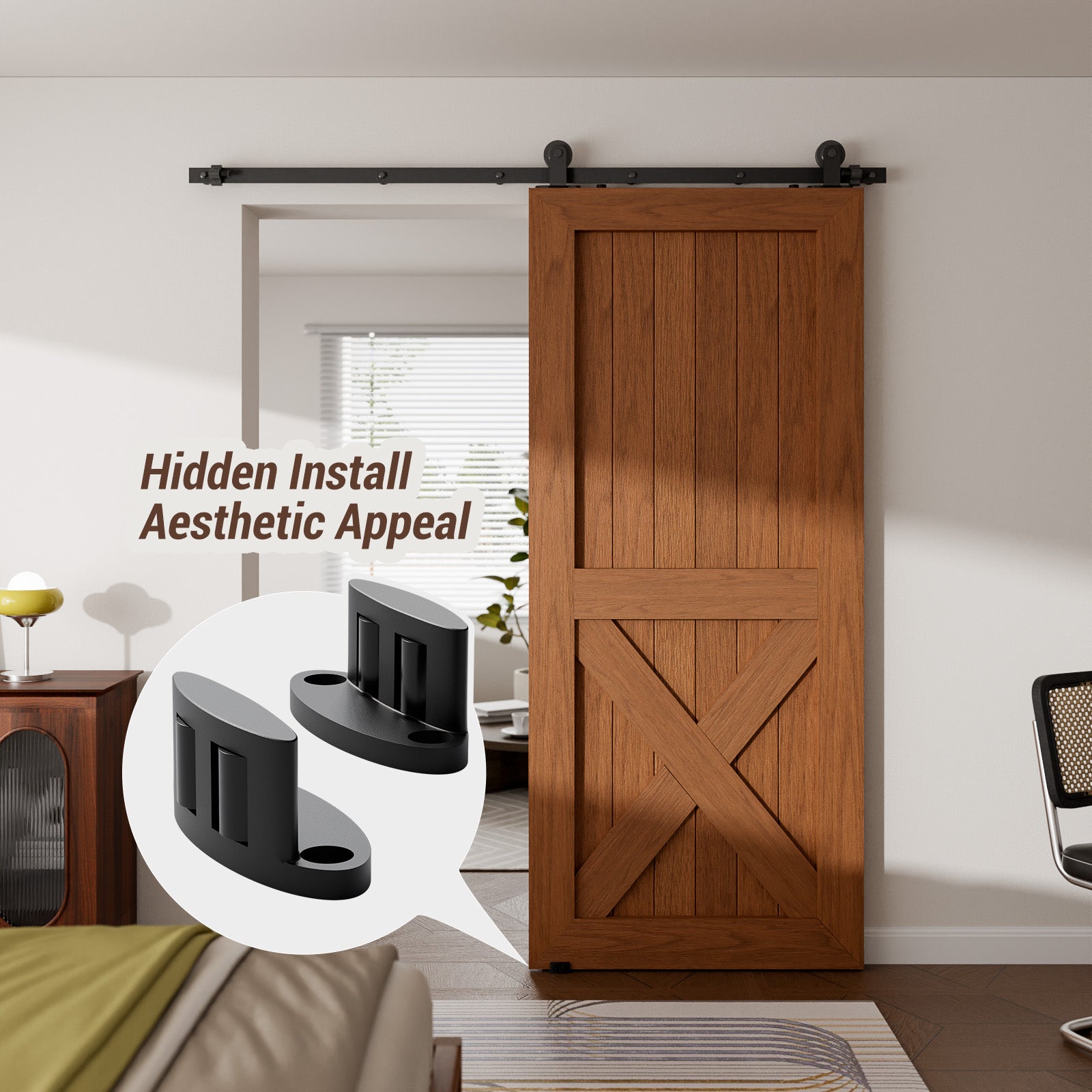 Sliding Barn Door Floor Guide Bottom, Double-Sided Roller Design, Smoothly and Quietly, Easy Install, Black (4 Packs)