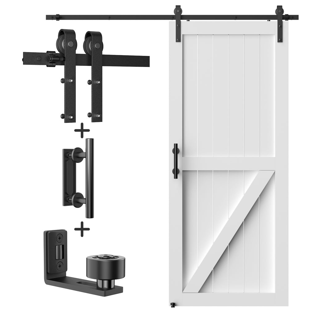 5FT Heavy Duty Sliding Barn Door Hardware Kit（1x Floor Guide&1x Pull Handle Set &5FT Track Kit for 28"~30" Wide Single Door）,Smoothly Quietly,Easy Install (No Door)