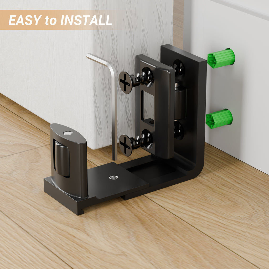 Sliding Barn Door Bottom Floor Guide,Adjustable U-Shaped Flat Bottom Design,Easy to Install,Wall Mounted,Black