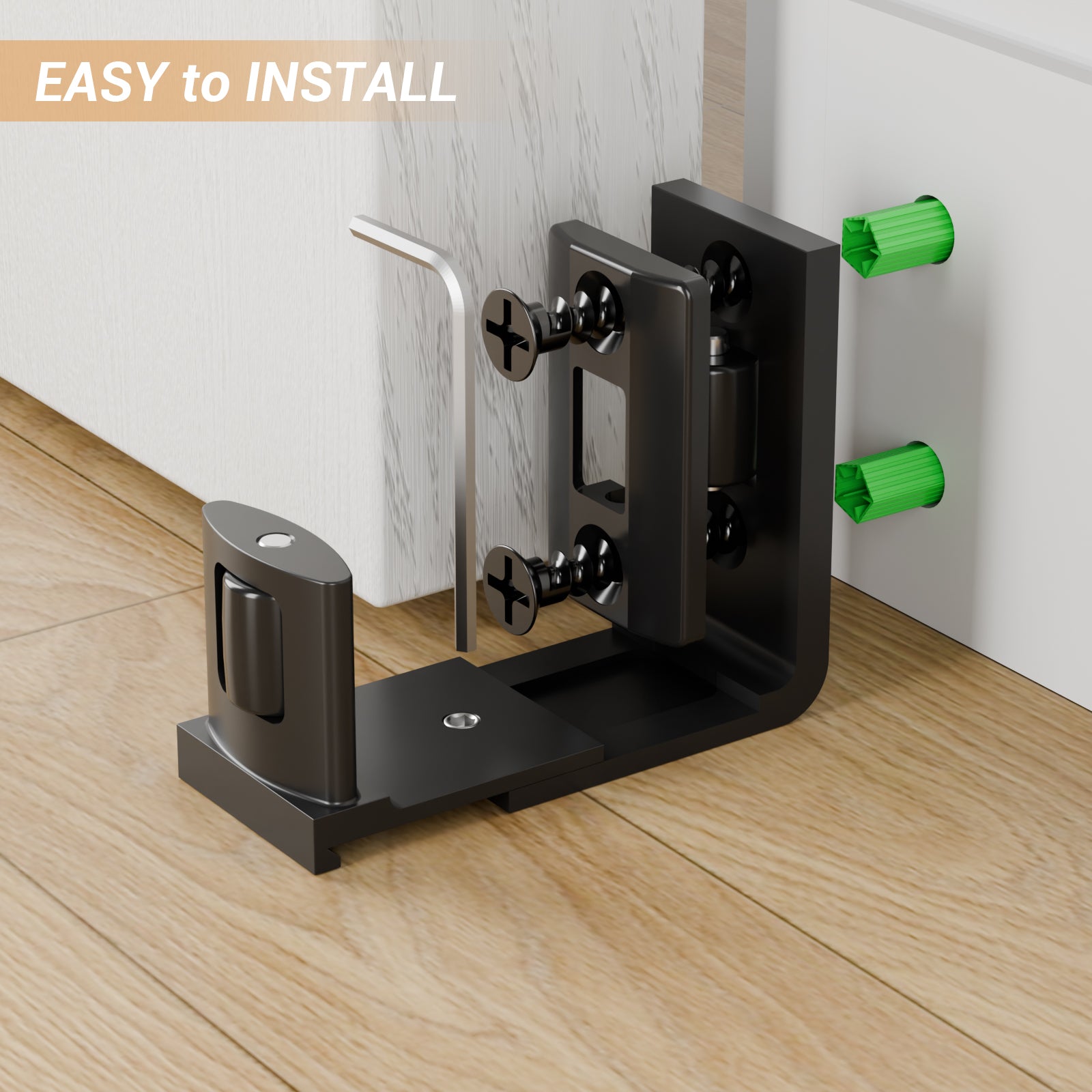 Sliding Barn Door Bottom Floor Guide,Adjustable U-Shaped Flat Bottom Design,Easy to Install,Wall Mounted,Black