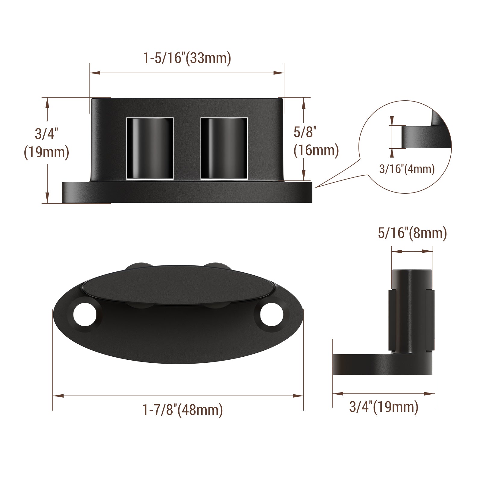 Sliding Barn Door Floor Guide Bottom, Double-Sided Roller Design, Smoothly and Quietly, Easy Install, Black (2 Packs)