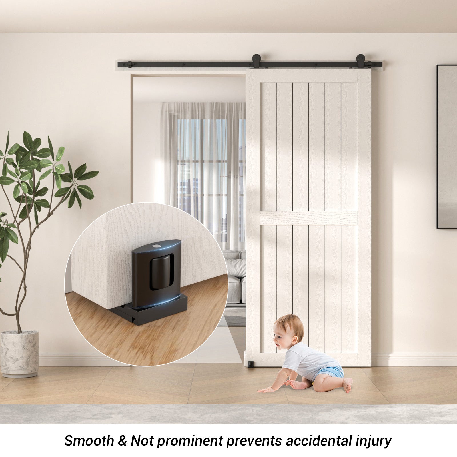 Sliding Barn Door Bottom Floor Guide,Adjustable U-Shaped Flat Bottom Design,Easy to Install,Wall Mounted,Black