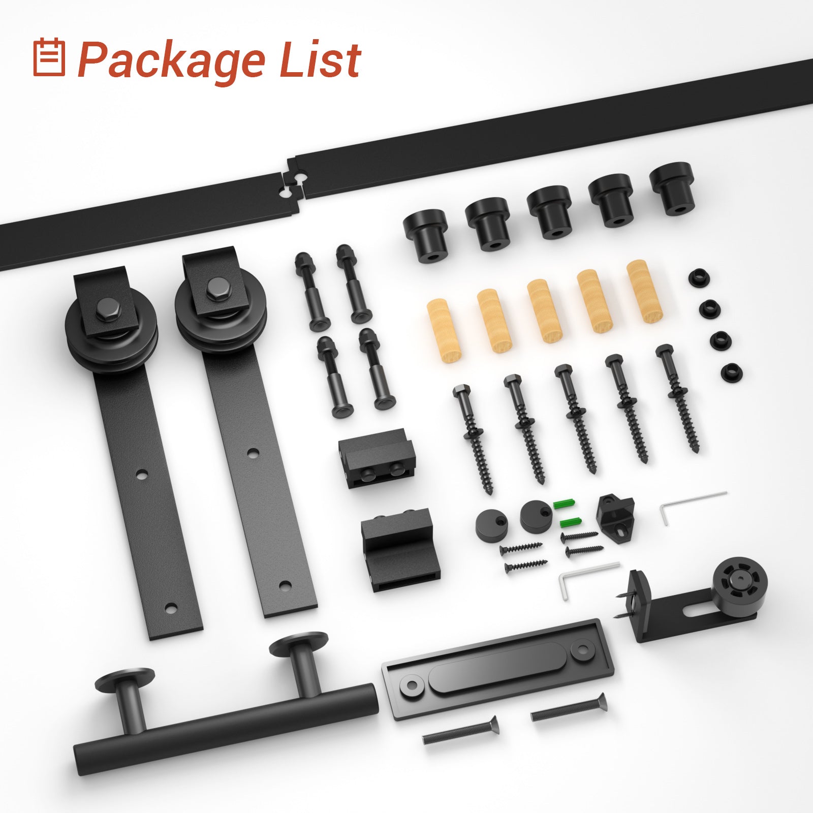 6.6FT Heavy Duty Sliding Barn Door Hardware Kit（1x Floor Guide&1x Pull Handle Set &5FT Track Kit for 36"~40" Wide Single Door）,Smoothly Quietly,Easy Install (No Door)