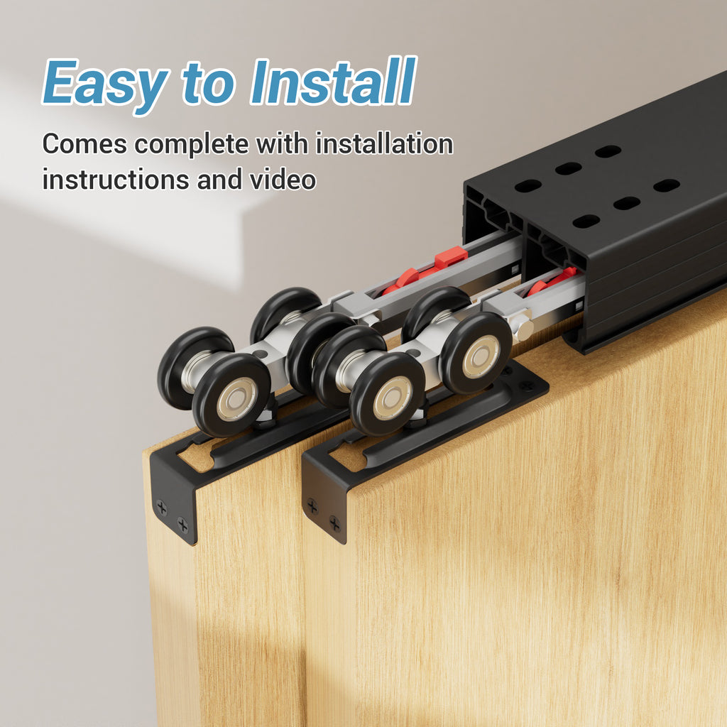 FLYVLIEG 79.2"/6.6FT Heavy Duty Bypass Door Hardware with Soft Close Mechanism, Aluminum Sliding Closet Door Track Kit for 2 door System,Slide Smoothly and Quietly,Fit Doors Thickness 1 3/8" or 1 3/4"