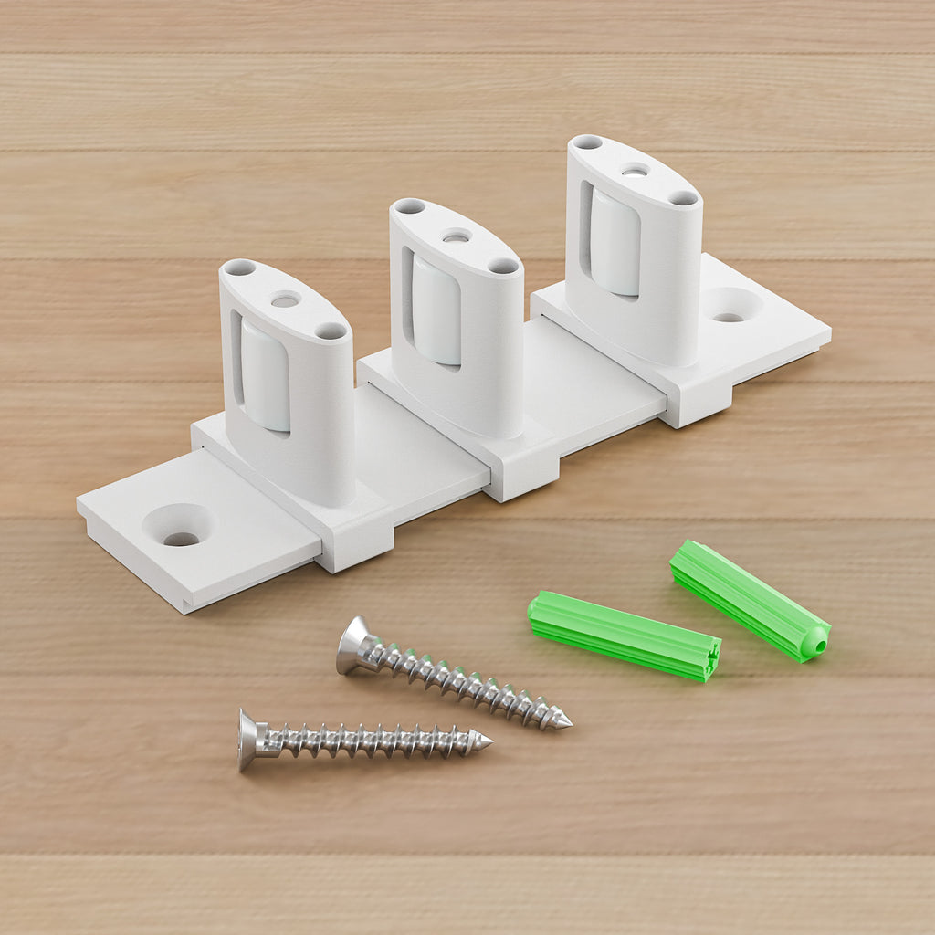 FLYVLIEG Sliding Closet Door Floor Guide for Double Bypass Door, Barn Door Bottom Guide, Adjustable 3-Roller Design, Easy Install, White