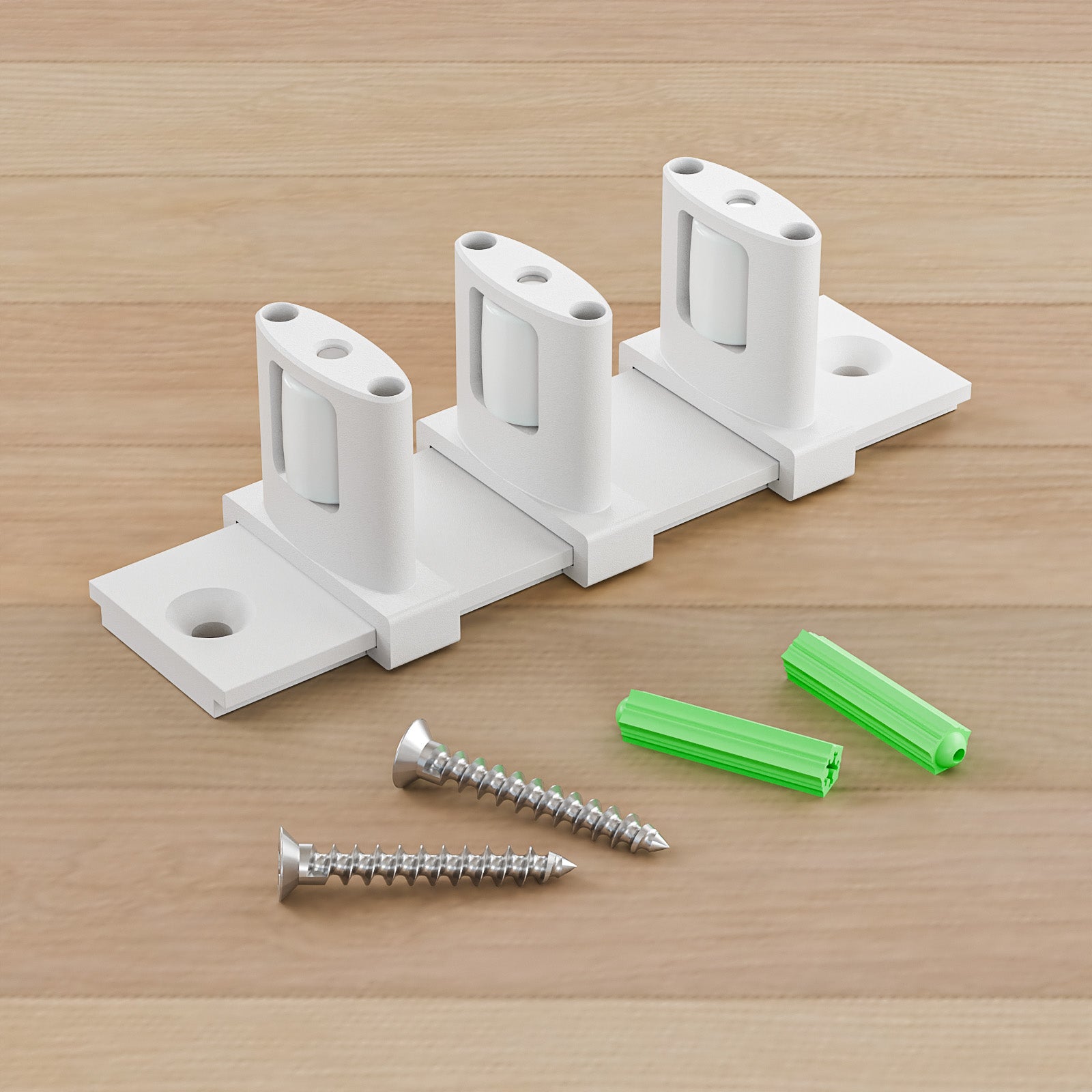 FLYVLIEG Sliding Closet Door Floor Guide for Double Bypass Door, Barn Door Bottom Guide, Adjustable 3-Roller Design, Easy Install, White