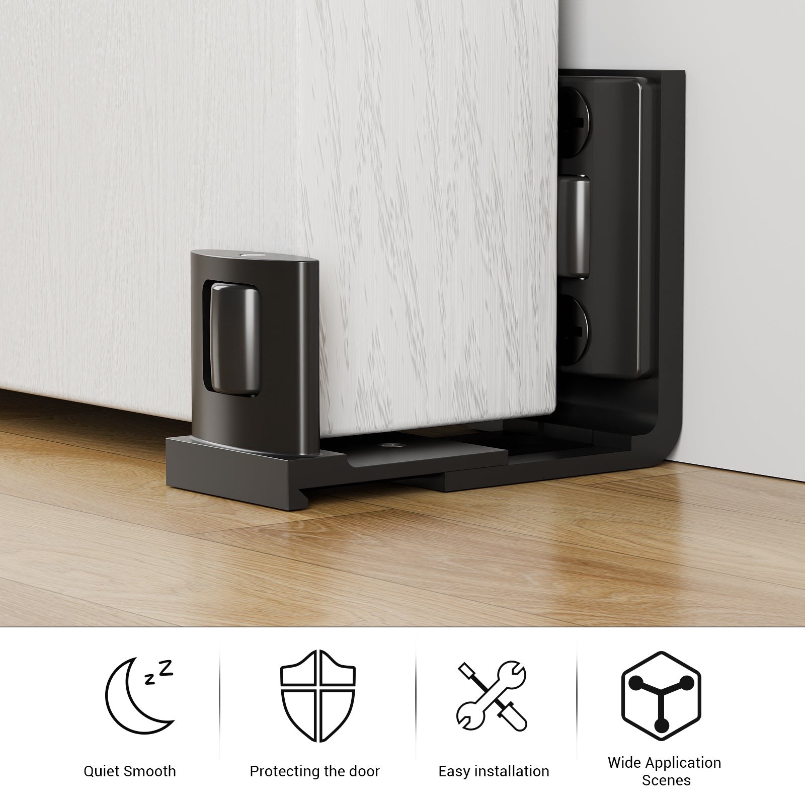 Sliding Barn Door Bottom Floor Guide,Adjustable U-Shaped Flat Bottom Design,Easy to Install,Wall Mounted,Black