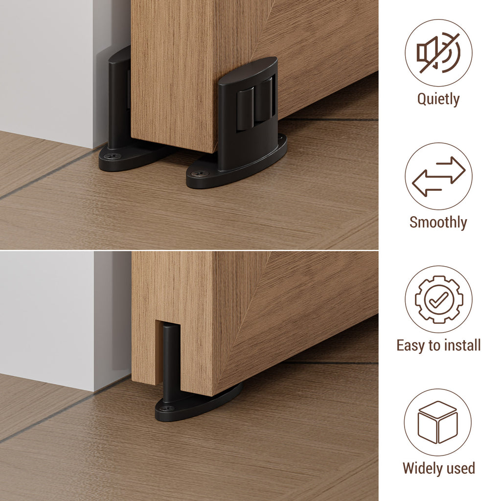 Sliding Barn Door Floor Guide Bottom, Double-Sided Roller Design, Smoothly and Quietly, Easy Install, Black (4 Packs)