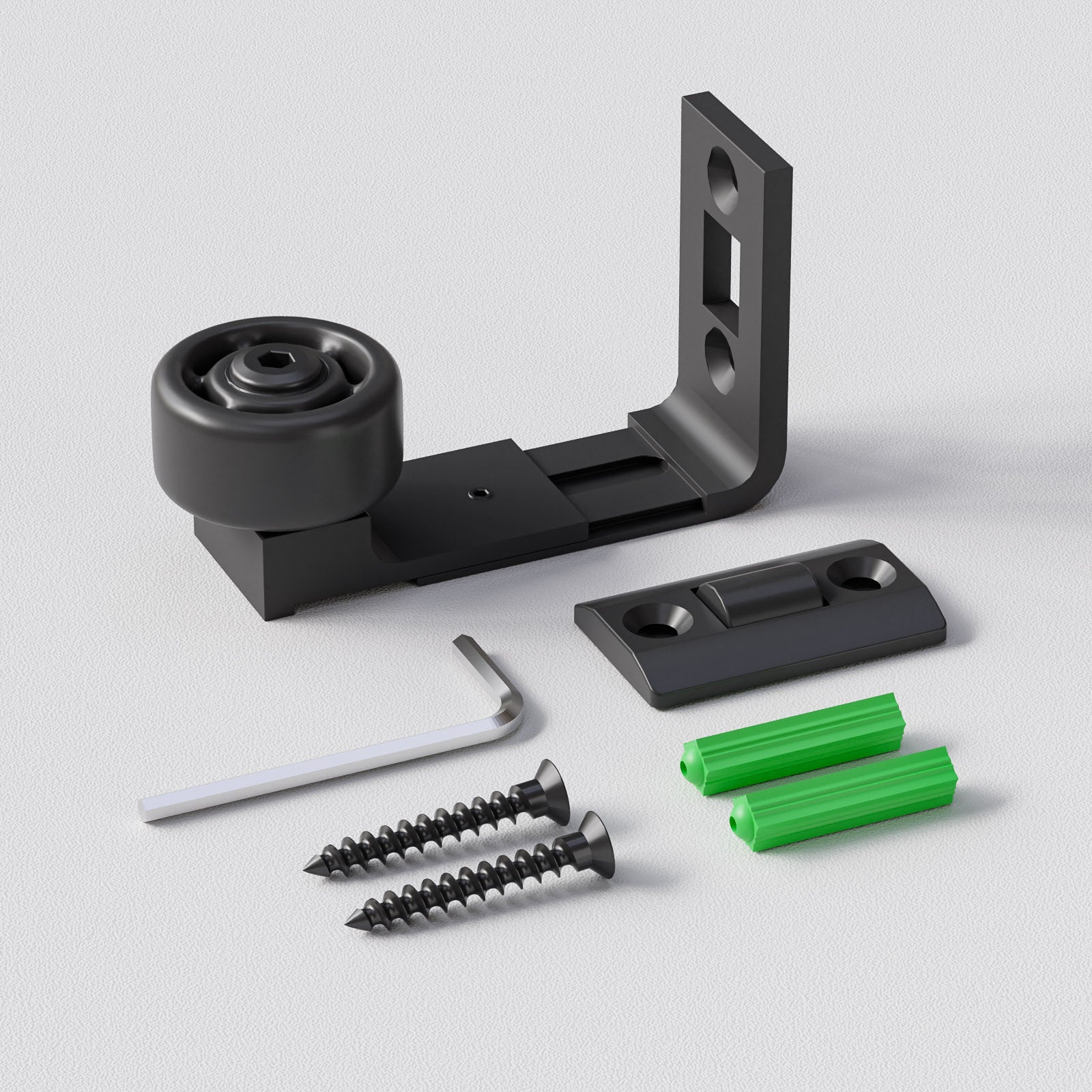 FLYVLIEG Adjustable Sliding Barn Door Floor Guide - Dual Roller System for Smooth Gliding - Wall Mount Hardware 1 Black