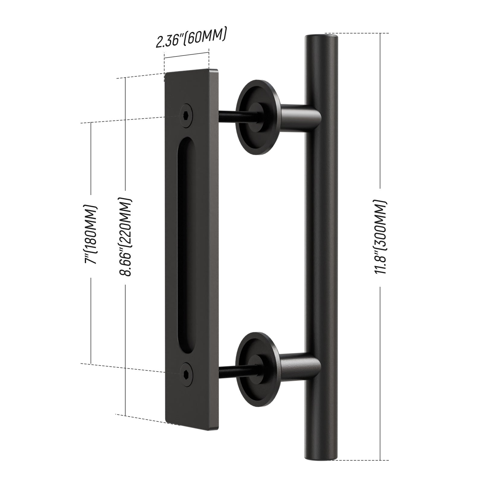 FLYVLIEG 12"/30cm Heavy Duty Pull and Flush Door Handle Set in Black, Sliding Barn Door Handle Fit Doors Up to 2 3/8''
