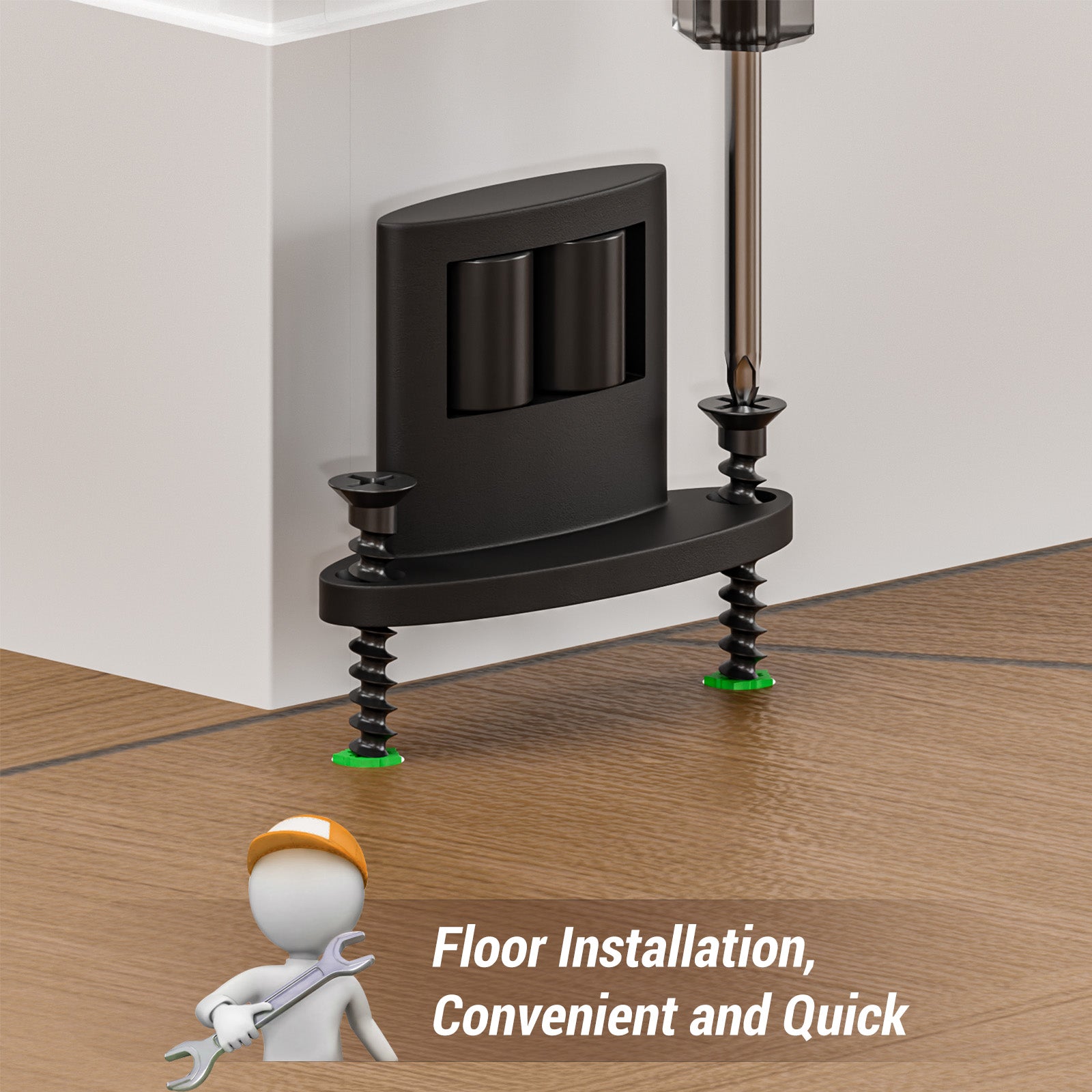 Sliding Barn Door Floor Guide Bottom, Double-Sided Roller Design, Smoothly and Quietly, Easy Install, Black (2 Packs)