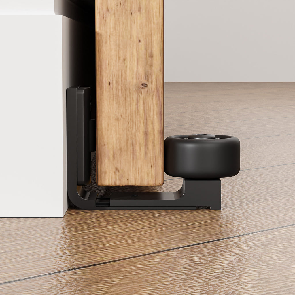 FLYVLIEG Adjustable Sliding Barn Door Floor Guide - Dual Roller System for Smooth Gliding - Wall Mount Hardware 1 Black