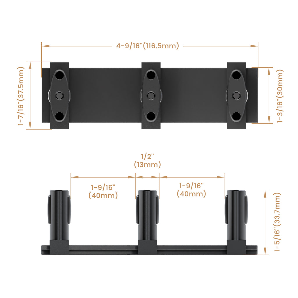 Sliding Closet Door Floor Guide for Double Bypass Door, Barn Door Bottom Guide, Adjustable 3-Roller Design, Easy Install, Black