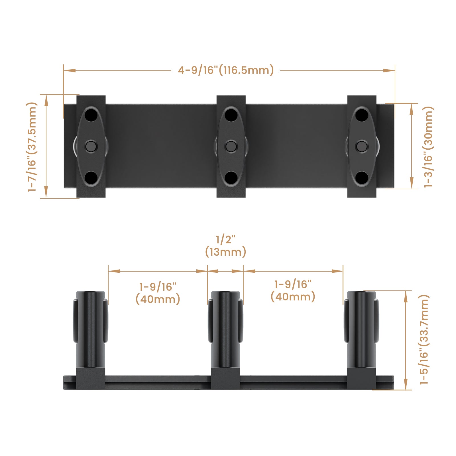 Sliding Closet Door Floor Guide for Double Bypass Door, Barn Door Bottom Guide, Adjustable 3-Roller Design, Easy Install, Black