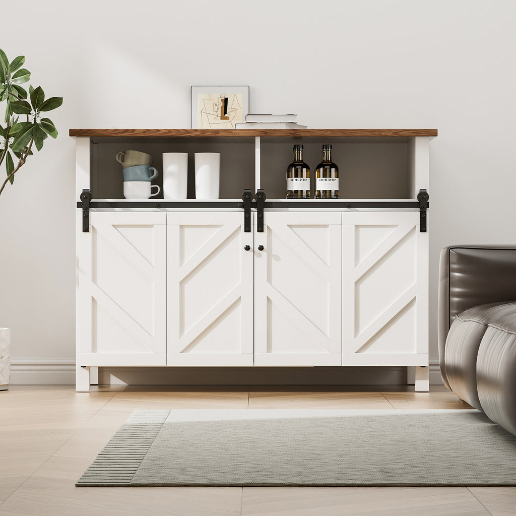 Upgraded 5FT Mini Folding Sliding Barn Door Hardware Kit for 4 Doors,Easy Install,Slide Smoothly Quietly,Small Cabinet Barn Door Hardware Track Kit for TV Stand, Cupboards,Wardrobes(No Cabinet)