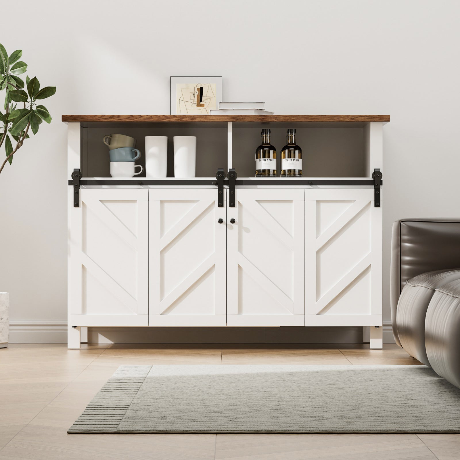 Upgraded 5FT Mini Folding Sliding Barn Door Hardware Kit for 4 Doors,Easy Install,Slide Smoothly Quietly,Small Cabinet Barn Door Hardware Track Kit for TV Stand, Cupboards,Wardrobes(No Cabinet)