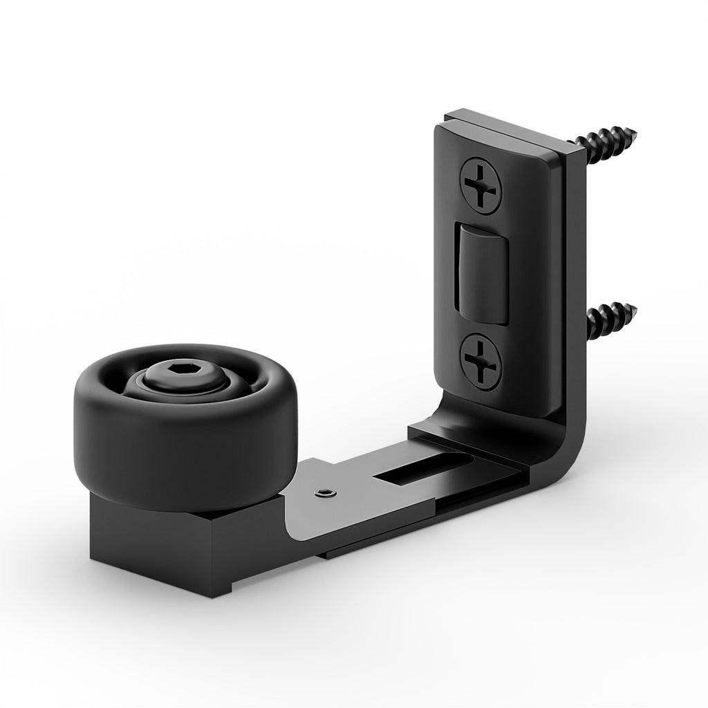 FLYVLIEG Adjustable Sliding Barn Door Floor Guide - Dual Roller System for Smooth Gliding - Wall Mount Hardware 1 Black