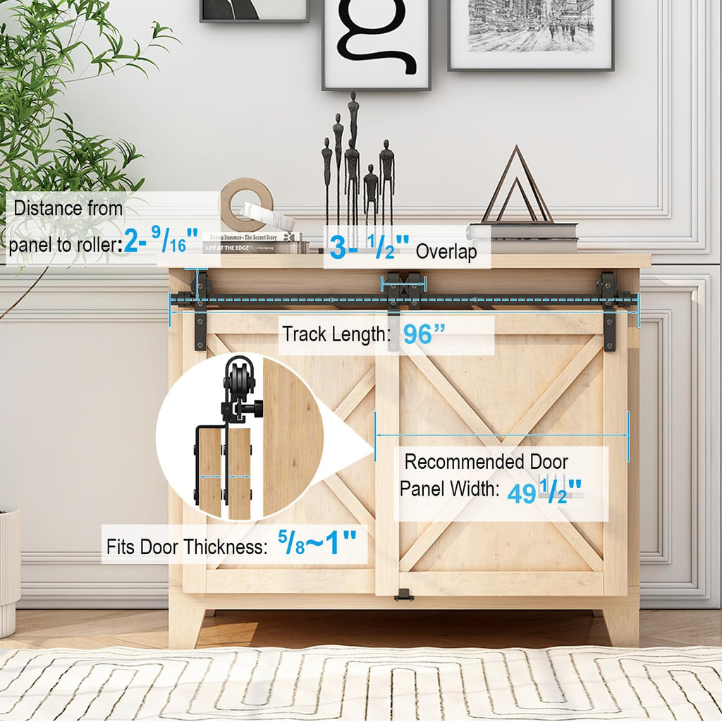 3FT Mini Bypass Barn Door Hardware Kit for 2 Doors, Small Cabinet Barn Door Hardware Track Kit for Cabinet, TV Stand, Cupboard (No Cabinet)