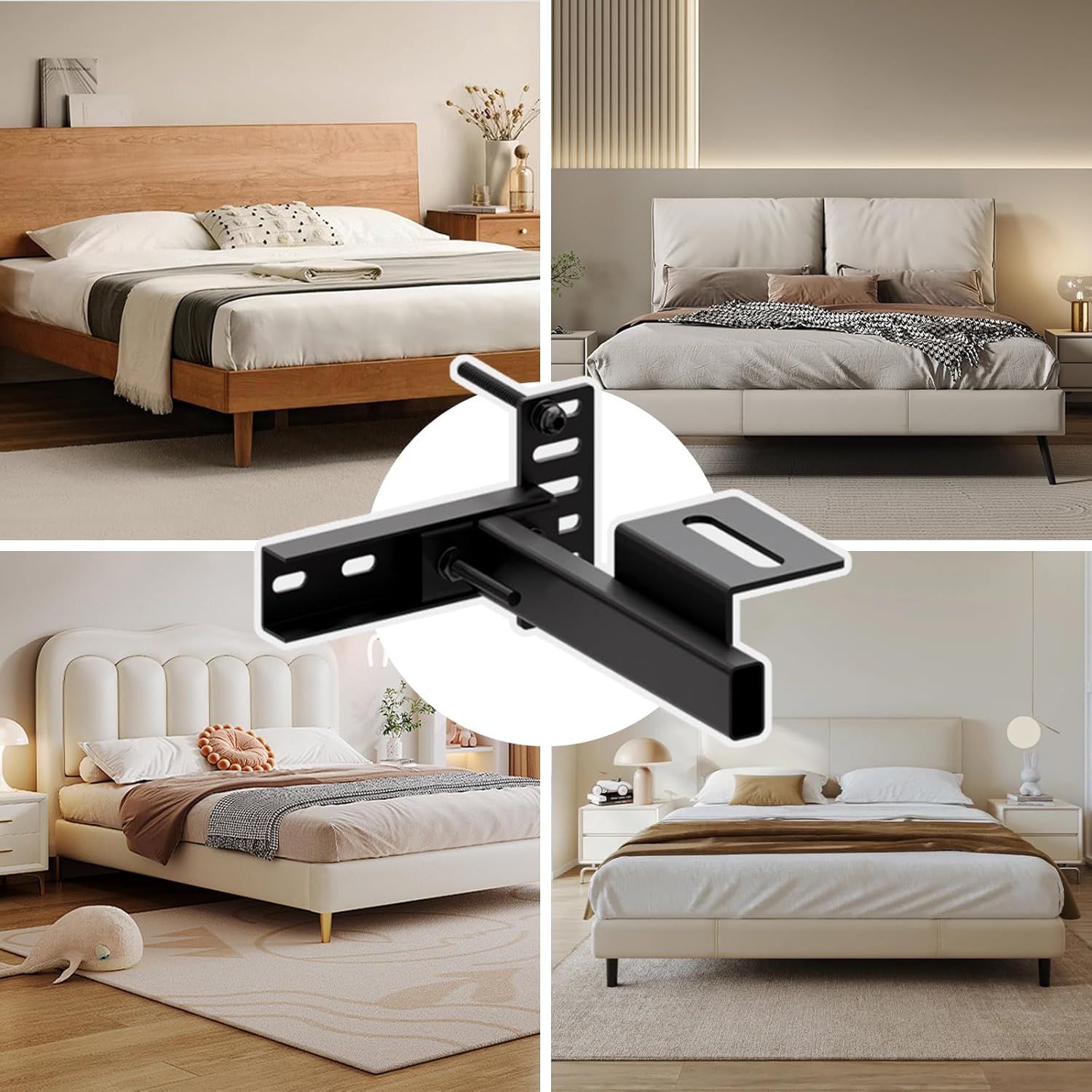 Adjustable Headboard Brackets - Metal Bed Frame Headboard Wall Mounting Brackets with Footboard Extension Kit for Twin, Full ,Queen ,King Size Bed(Black)