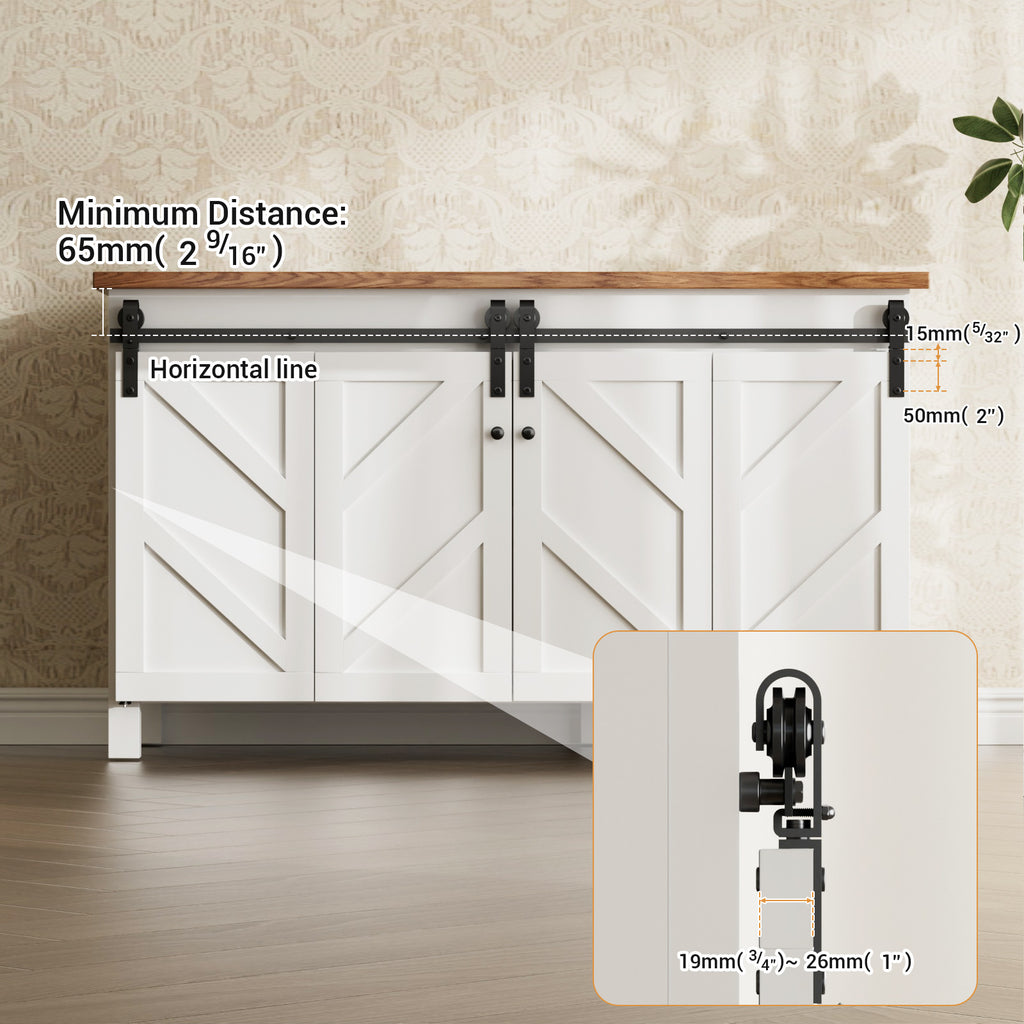 Upgraded 6FT Mini Folding Sliding Barn Door Hardware Kit for 4 Doors,Easy Install,Slide Smoothly Quietly,Small Cabinet Barn Door Hardware Track Kit for TV Stand, Cupboards, Wardrobes(No Cabinet)