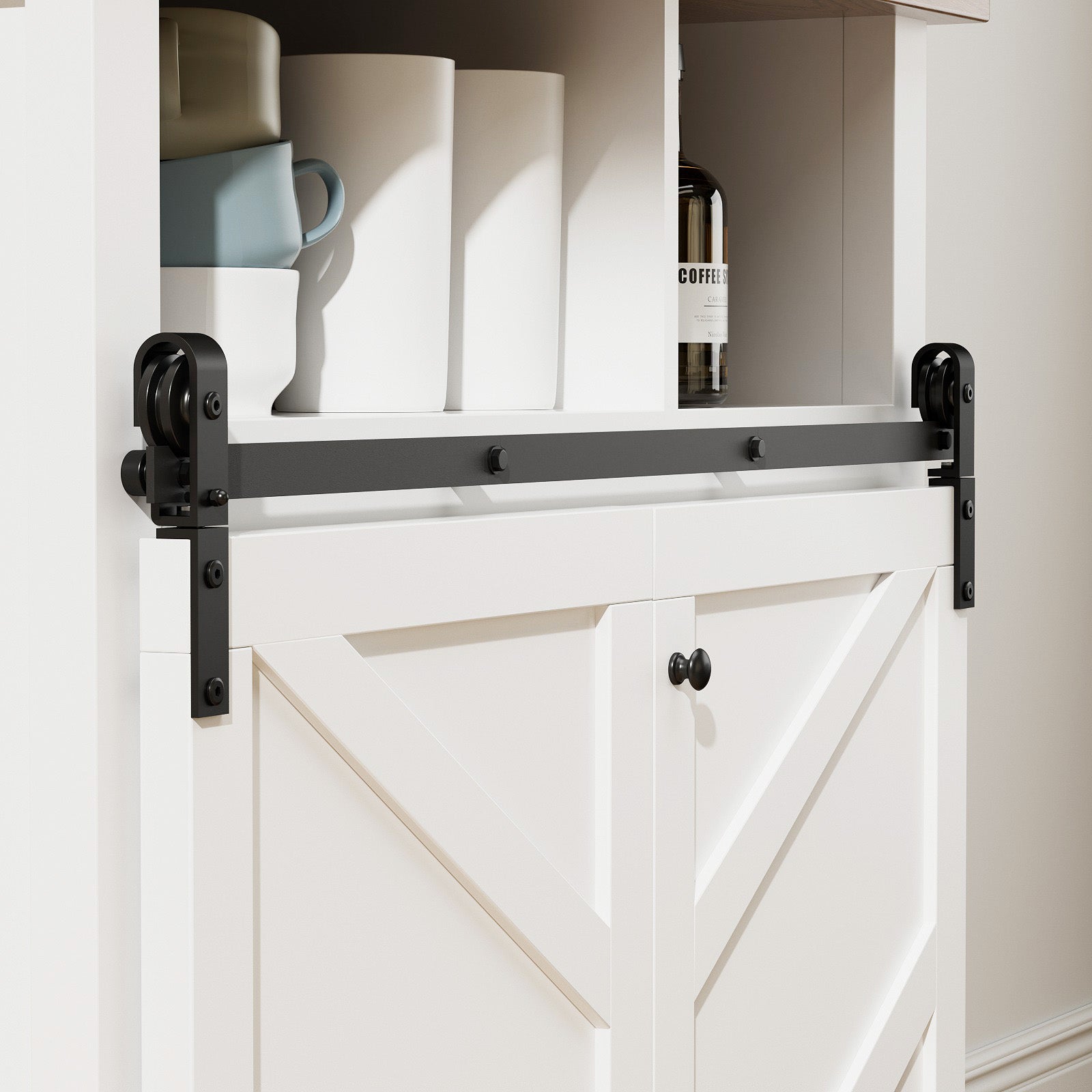 Upgraded 2.5FT Mini Folding Sliding Barn Door Hardware Kit for 2 Doors,Easy Install,Small Cabinet Barn Door Hardware Track Kit for TV Stand, Cupboards, Storage Cabinets(No Cabinet)