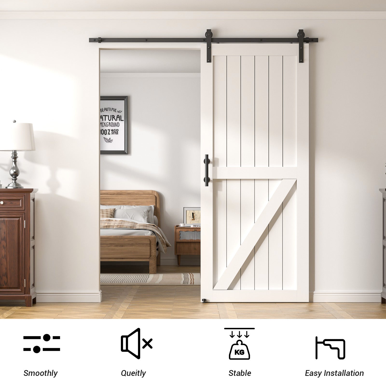 7FT Heavy Duty Sliding Barn Door Hardware Kit（1x Floor Guide&1x Pull Handle Set &5FT Track Kit for 42" Wide Single Door）,Smoothly Quietly,Easy Install (No Door)