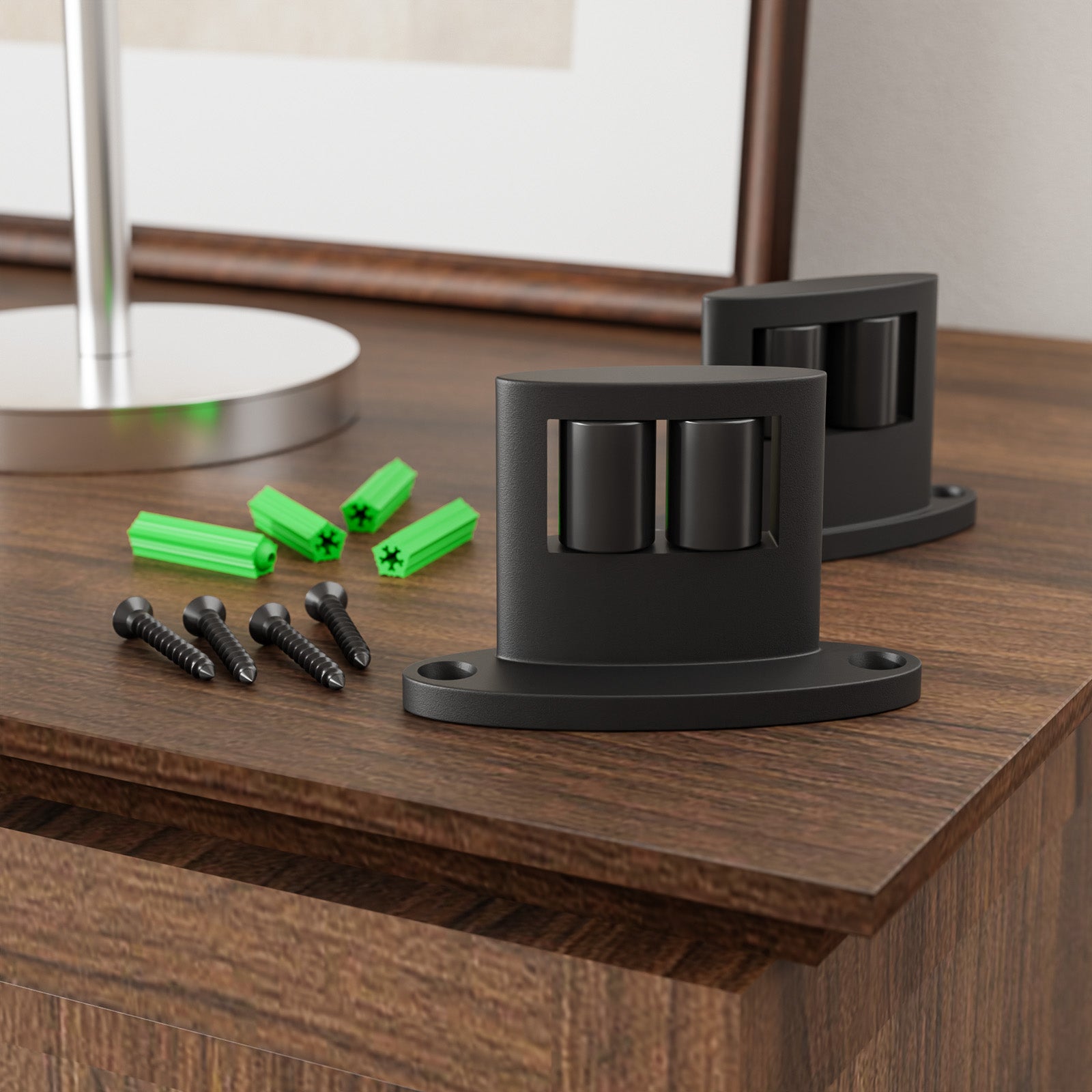 Sliding Barn Door Floor Guide Bottom, Double-Sided Roller Design, Smoothly and Quietly, Easy Install, Black (2 Packs)