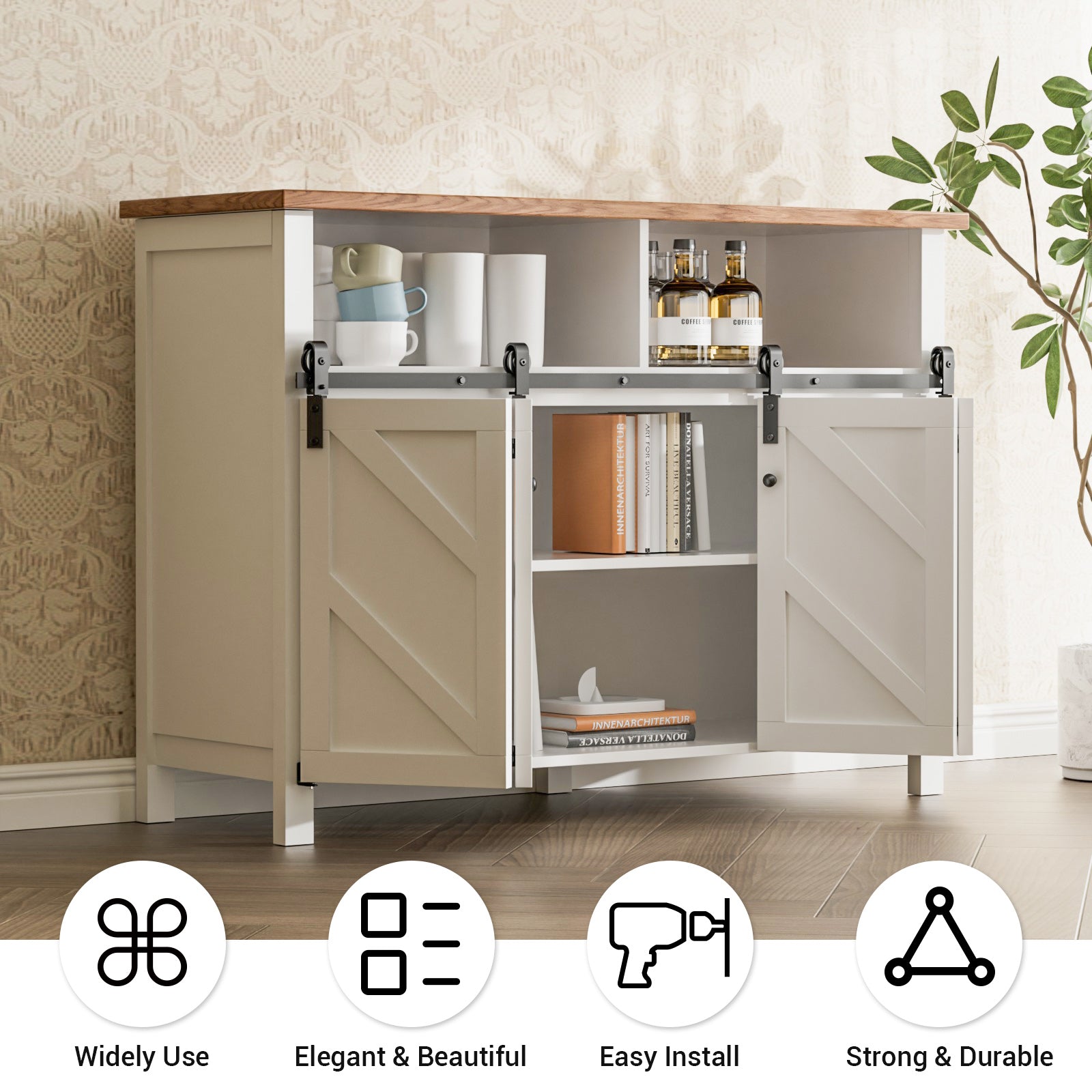 Upgraded 5FT Mini Folding Sliding Barn Door Hardware Kit for 4 Doors,Easy Install,Slide Smoothly Quietly,Small Cabinet Barn Door Hardware Track Kit for TV Stand, Cupboards,Wardrobes(No Cabinet)