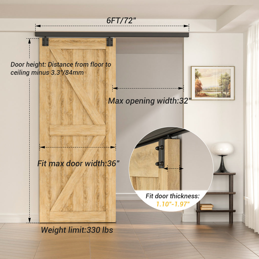 Heavy Duty Sliding Barn Door Track Kit, Ceiling Mount Box Rail Barn Door Hardware Kit for Single Door, Easy Install, 6FT(No Door)