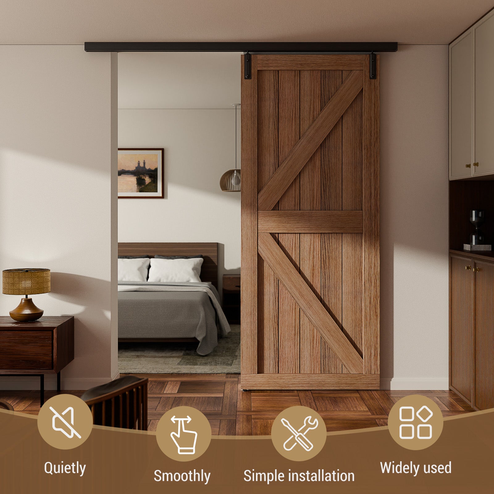 6FT Ceiling Mount Box Rail Barn Door Hardware Heavy Duty Sliding Barn Door Track Kit for Single Door, Aluminum Alloy, Easy Install (No Door)