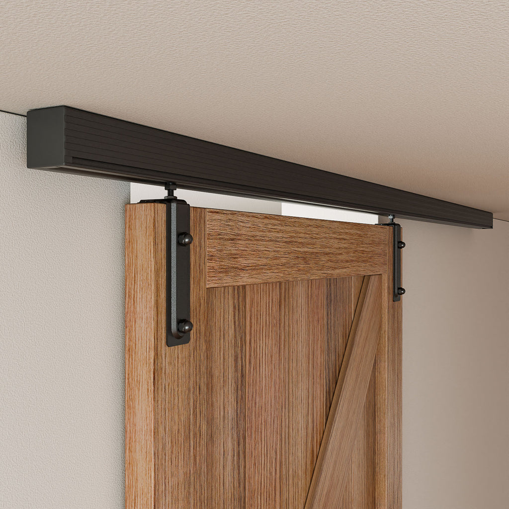 6FT Ceiling Mount Box Rail Barn Door Hardware Heavy Duty Sliding Barn Door Track Kit for Single Door, Aluminum Alloy, Easy Install (No Door)