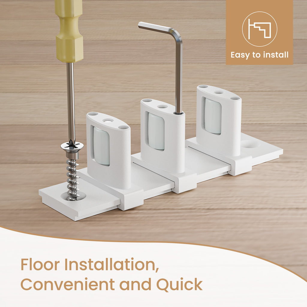 FLYVLIEG Sliding Closet Door Floor Guide for Double Bypass Door, Barn Door Bottom Guide, Adjustable 3-Roller Design, Easy Install, White