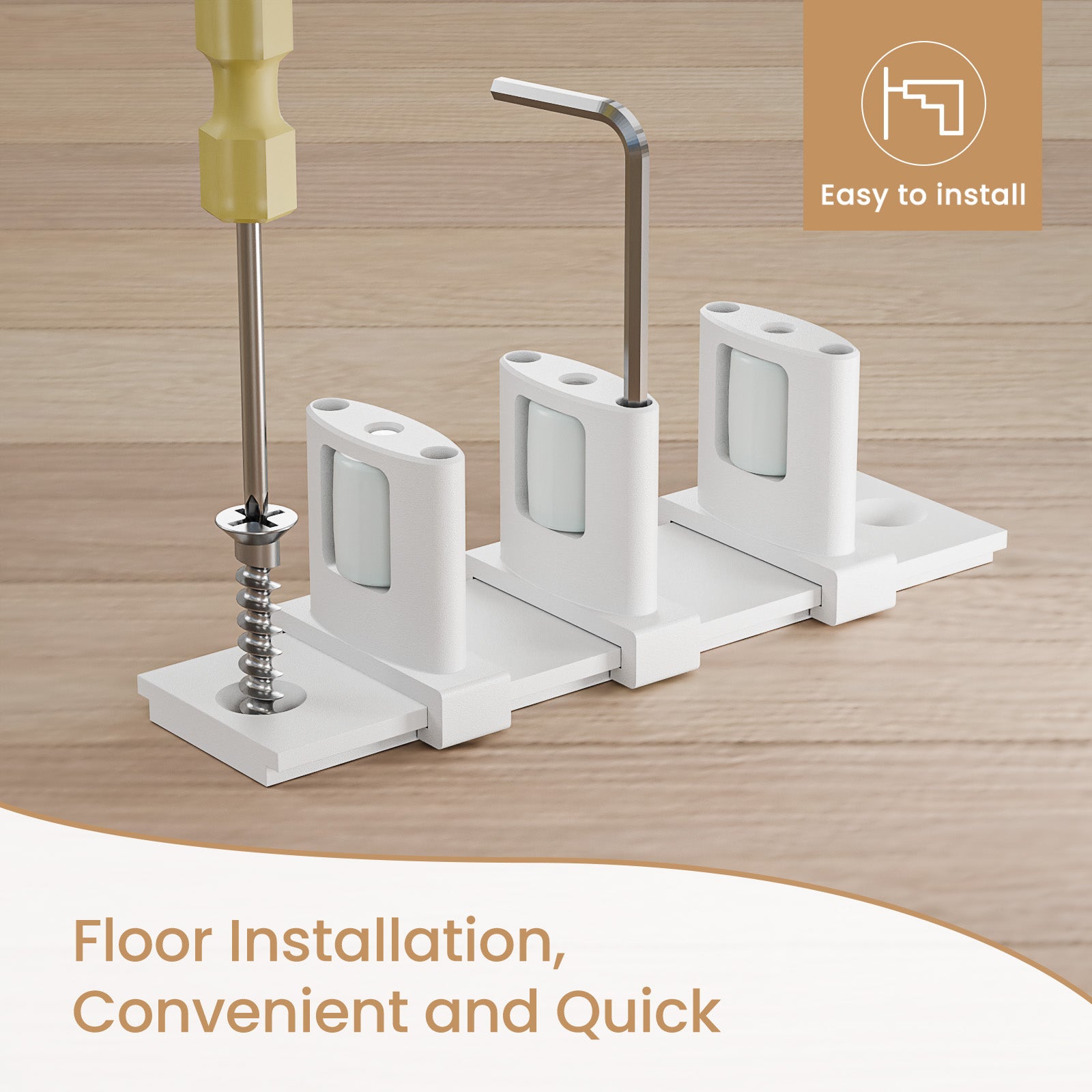 FLYVLIEG Sliding Closet Door Floor Guide for Double Bypass Door, Barn Door Bottom Guide, Adjustable 3-Roller Design, Easy Install, White